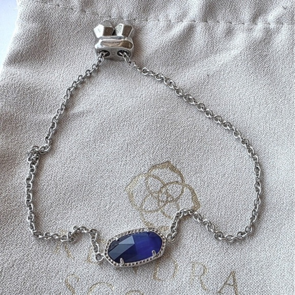Kendra Scott Elaina Silver Adjustable Chain Bracelet in‎ Cobalt Cat's Eye New